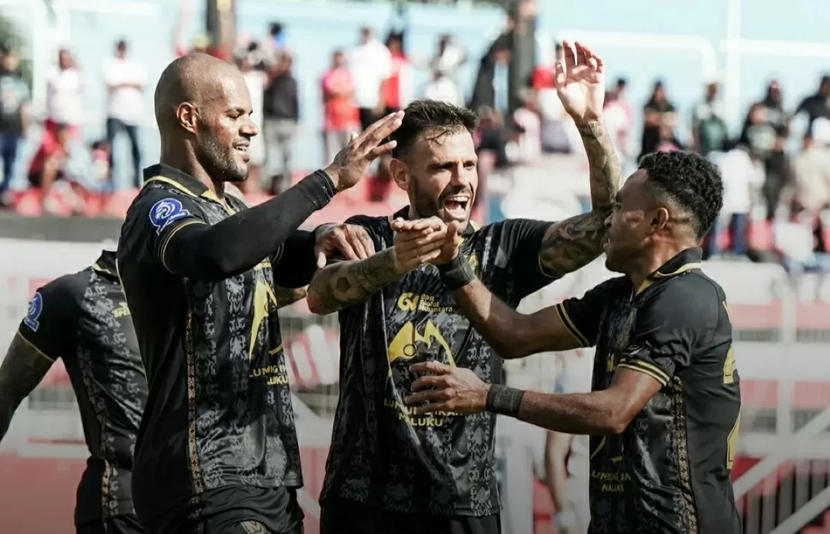 Selebrasi pemain Malut United yang menang 4-0 atas Persik Kediri (Malut United FC)