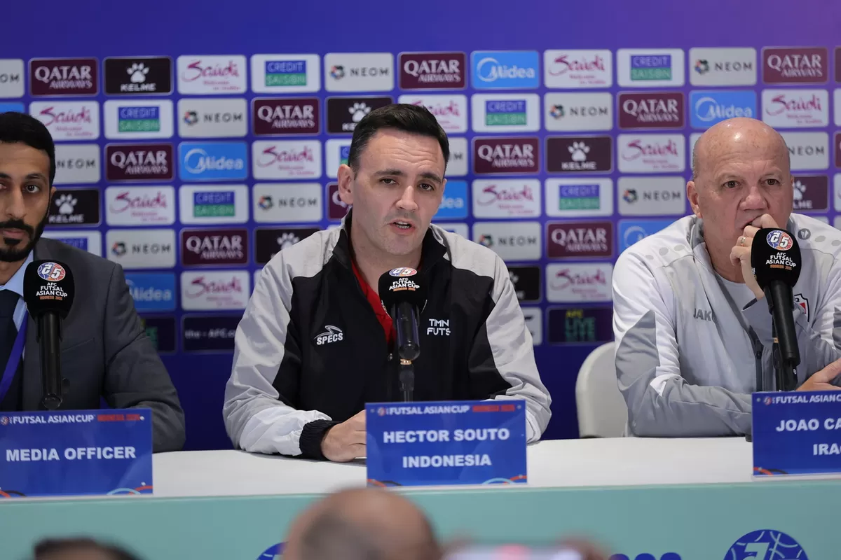 Pelatih Timnas Futsal Indonesia, Hector Souto dalam jumpa pers Piala Asia Futsal 2026 di Indonesia Arena, Senayan, 26 Januari 2026. (FFI)