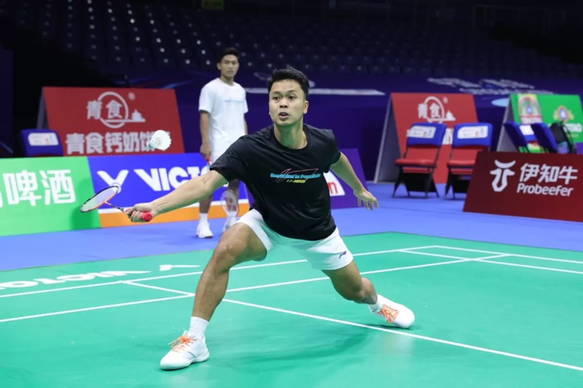 Kapten Tim Beregu Putra Indonesia di Kejuaraan Asia Beregu (BATC) 2026, Anthony Sinisuka Ginting, berlatih di  Qingdao Conson Gymnasium, Qingdao, China, 2 Februari 2026. (PBSI)