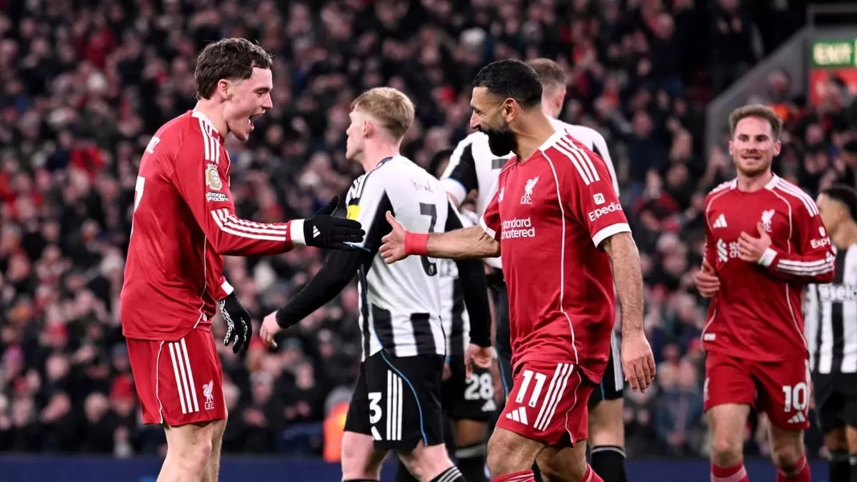 Selebrasi gol Florian Wirtz bareng Mohamed Salah (Liverpool FC)