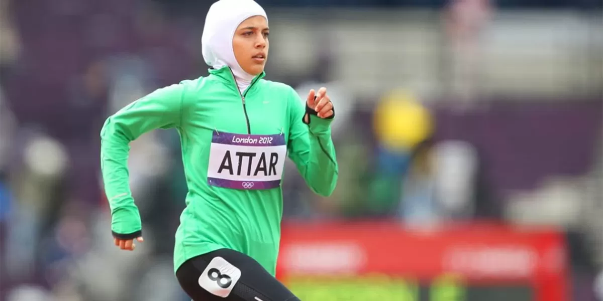 Pelari asal Saudi Arabia, Sarah Attar saat tampil di Olimpiade London 2012.  (channelmuslim)