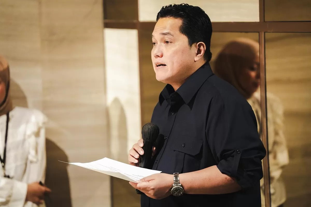 Menteri Pemuda dan Olahraga (Menpora) Erick Thohir sedang memaparkan tentang 20 program kerja prioritas Kemenpora 2026 di Jakarta, Selasa, 24 Februari malam. (KEMENPORA)