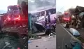 Diduga Rem Blong, Bus Rombongan Peziarah Menabrak Rumah Dan Sejumlah Kendaraan