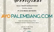 AyoPalembang.com, Bungsu AYO Media Network Resmi Terverifikasi Administrasi dan Faktual Dewan Pers