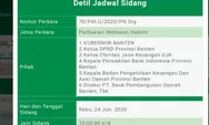24 Juni, Sidang Gugatan Perdata Terhadap Gubernur soal Bank Banten Digelar