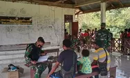 Imbau Masyarakat Patuhi Prokes, Satgas Yonif 512/QY Gelar Pengobatan Masal Di Kampung Perbatasan.