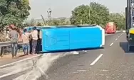 NGERI Minibus Terguling di Tol Jatingaleh Semarang, Sempat Ditabrak Bus Pariwisata dari Belakang