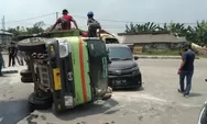 Terlibat Kecelakan Dengan Minibus, Truk Pengangkut Semen Terguling di JLS Cilegon