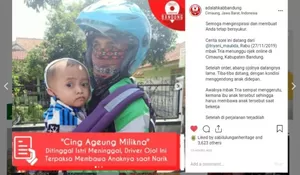 Drivel Ojol di Bandung Kerja Sambil Gendong Anak, Istri Wafat