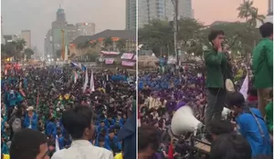 Aksi Demo BEM SI di Patung Kuda Berakhir Rusuh, Mahasiswa Lempari Batu dan Botol ke Arah Polisi