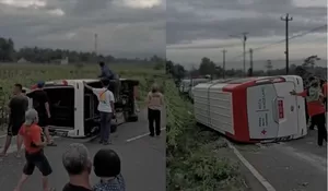 Pulang Operasi SAR Gunung Slamet, Mobil Elf PMI Kota Magelang Kecelakaan di Purbalingga, Diduga Karena Rem Blong
