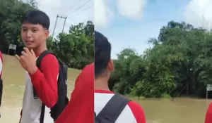 Jalan Terendam dan Jembatan Lapuk, Perjuangan Pelajar Lampung Tengah Menuju Sekolah Ini Viral dan Tuai Keprihatinan