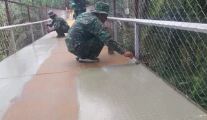 Progres 56,6 Persen, Kodim 0106/Aceh Tengah Kebut Pembangunan Jembatan Gantung Desa Burlah