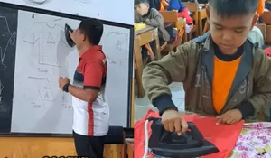 Inspiratif! Guru SD di Cianjur Ajarkan Siswa Menyetrika dan Melipat Pakaian