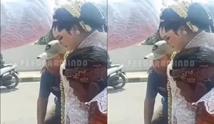 Viral! Diduga Jadi Tradisi di Brebes, Pengantin Wanita Digendong saat Lalui Jembatan Sungai Pemali