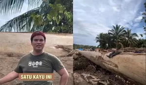 Curhat Relawan Tunjukkan Gelondongan Kayu Besar Berserakan di Aceh Tamiang usai Terjangan Banjir Bandang