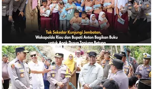 Wakapolda Riau Dan Bupati Rokan Hulu Anton Tinjau Jembatan Gantung  Dan Bagikan Buku untuk Anak Dusun Tanjung Betung