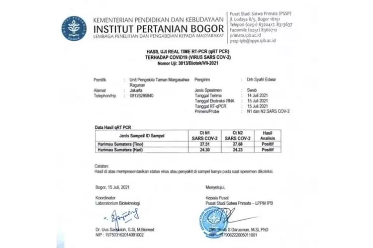 Hasil PCR Hari dan Tino yang dinyatakan positif Covid-19/Facebook Anies Baswedan