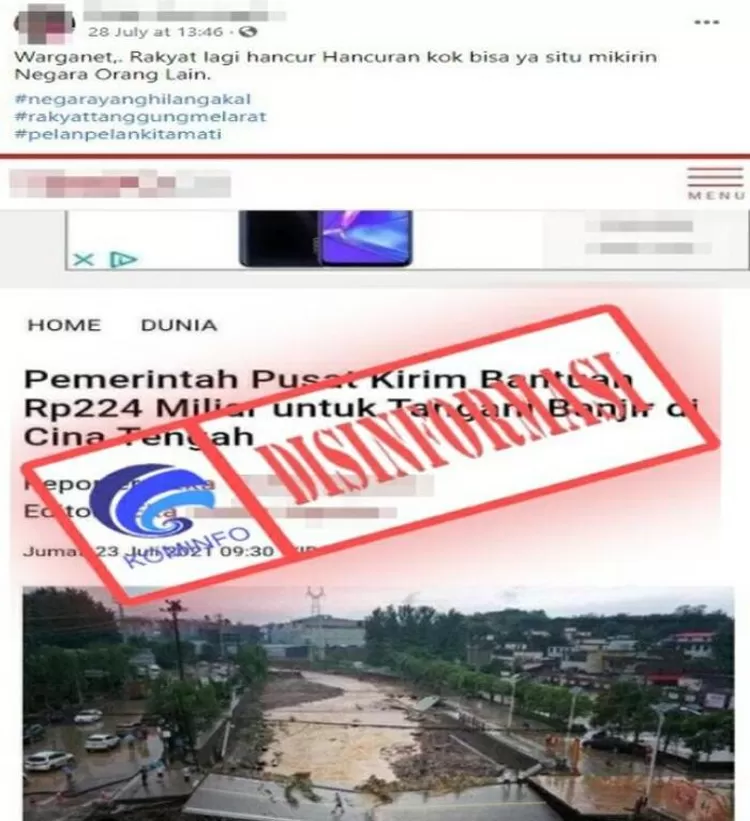 Tangkapan layar disinformasi mengenai bantuan ke Tiongkok