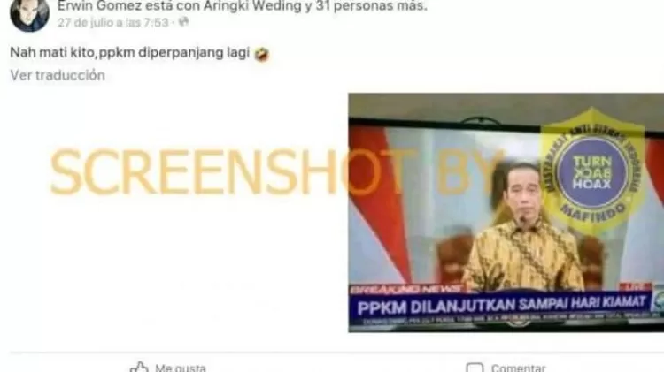 Tangkapan layar misinformasi mengenai PPKM.