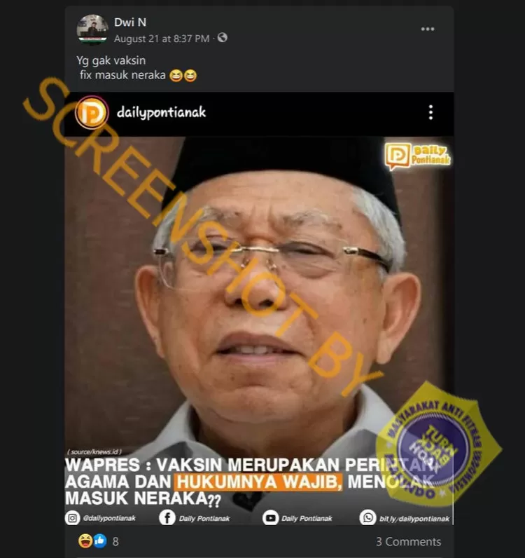 Postingan tentang hukum vaksinasi menurut KH Ma'ruf Amin