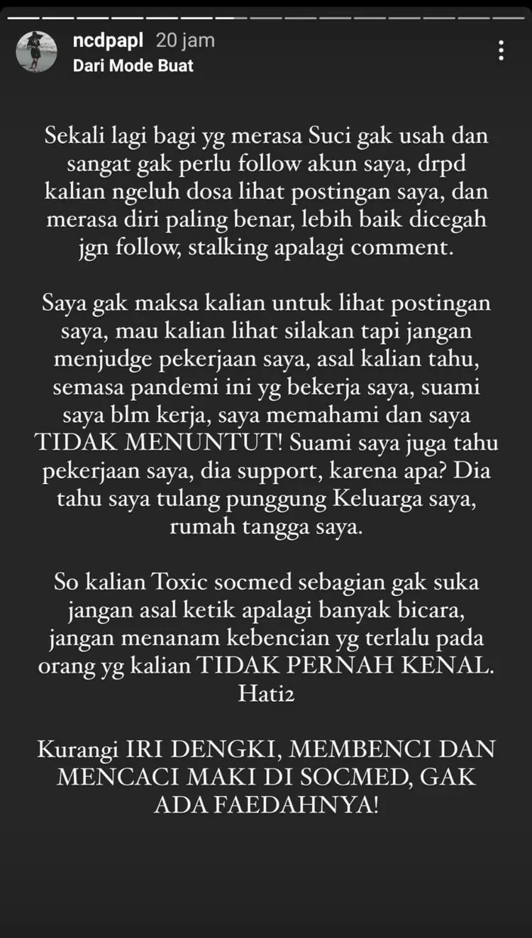 Curhatan Nora Alexandra. Foto : Instagram/@ncdpapl.