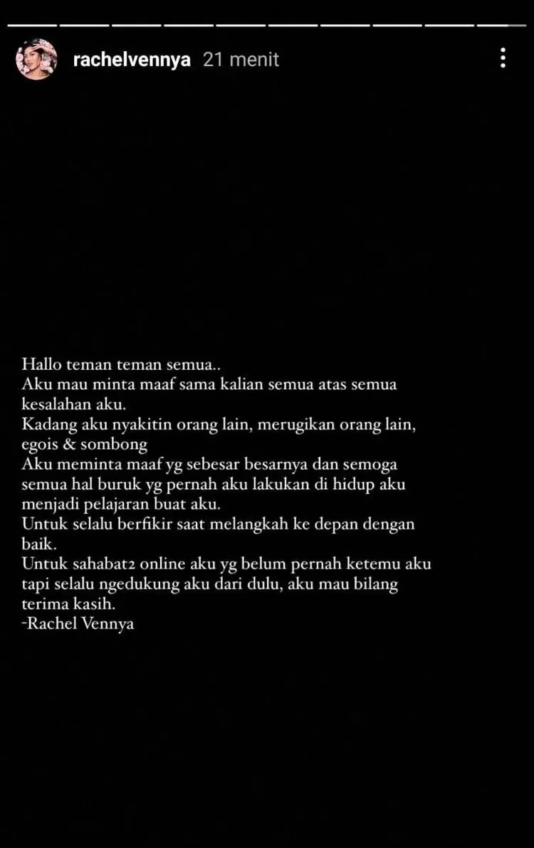 Permintaan Maaf Rachel Vennya.