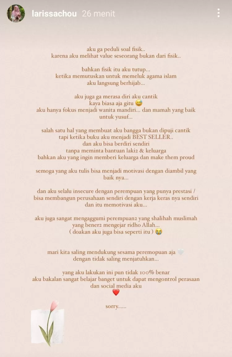 curahan hati Larissa Chou.