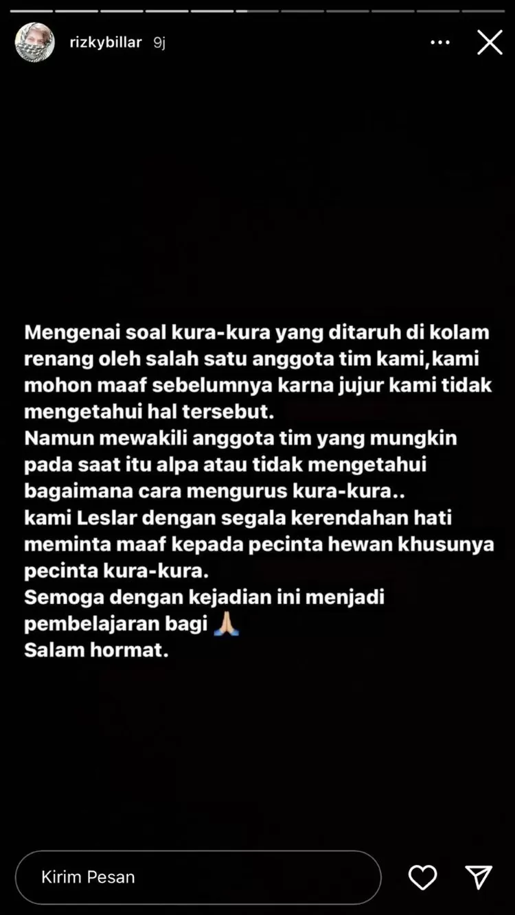 Rizky Billar meminta maaf