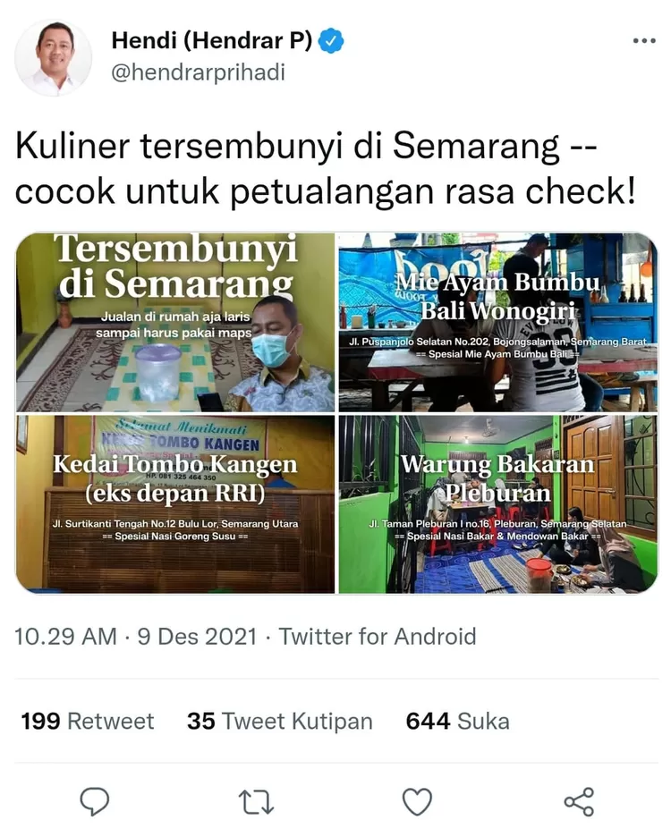 Kuliner Tersembunyi di Kota Semarang Ala Wali Kota Hendi, Iwak Manuk hingga Kedai Tombo Kangen