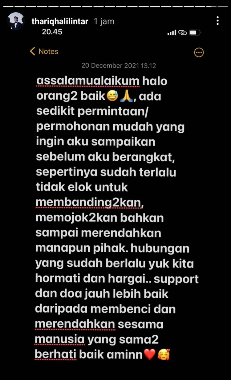 Instagram Story Thariq Halilintar.