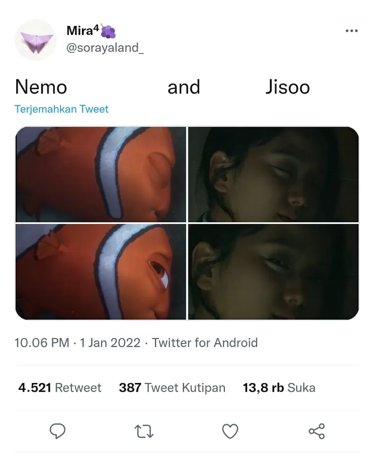 Viral Twitter, Netizen Sandingkan Foto Jisoo BLACKPINK dan Ikan Nemo Finding Nemo, Mirip Banget!