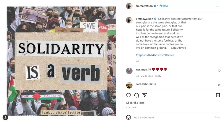 Unggahan Emma Watson terkait Palestina