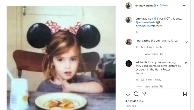 Unggahan Emma Watson terkait foto Emma Roberts