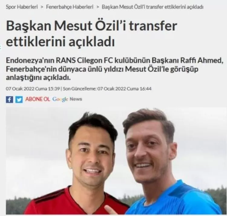 Raffi Ahmad disebut incar Mesut Ozil
