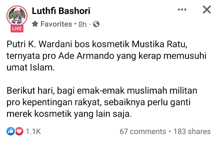 Unggahan seruan boikot Mustika Ratu