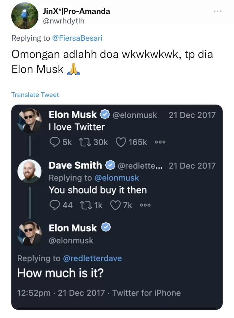 Salah satu netizen yang mengunggah cuitan lama Elon Musk 
