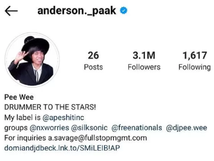Foto profil Instagram Anderson Paak berubah menjadi Pak Tarno setelah viral usai Met Gala 2022. Foto/Tangkapan layar Instagram @anderson._paak
