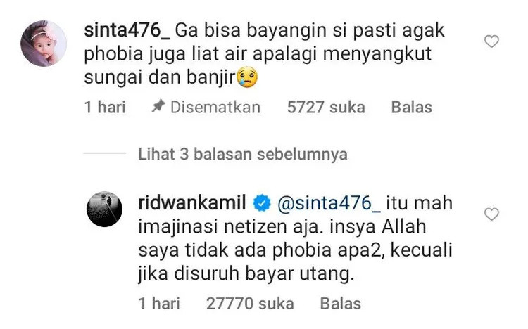 Reaksi Ridwan Kamil atas postingan netizen