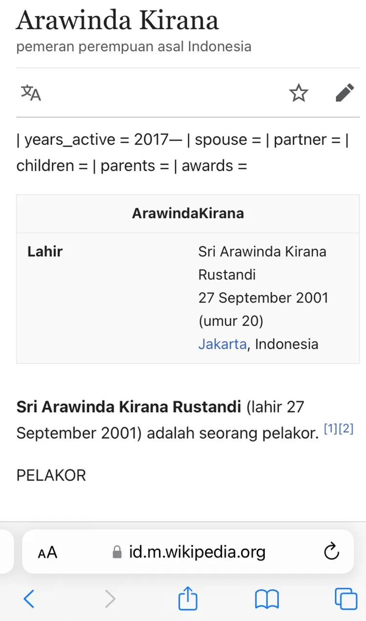 Profil Arawinda di Wikipedia