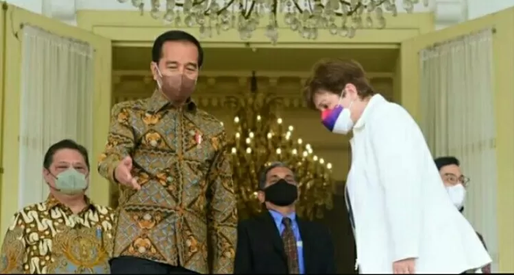 Presiden Jokowi dan Direktur Pelaksana IMF Kristalina Georgieva di Istana Kepresidenan Bogor.