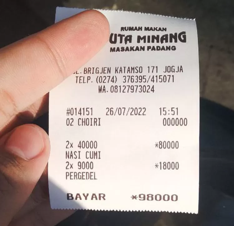 Struk Pembayaran RM Duta Minang