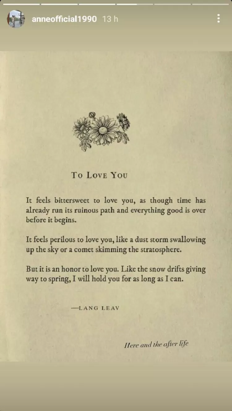 Unggahan story Instagram Putri Anne, istri Arya Saloka.