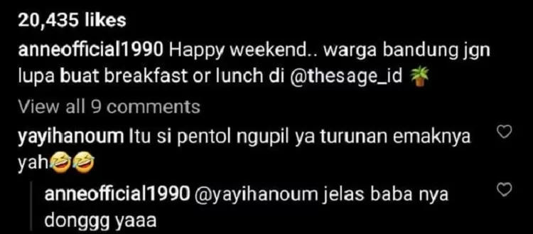 Komentar Instagram Putri Anne.