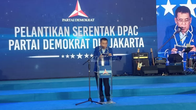Ketua DPD Partai Demokrat DKI Jakarta Mujiyono menyampaikan sambutan pelatihan 5 DPC se DKI Jakarta.