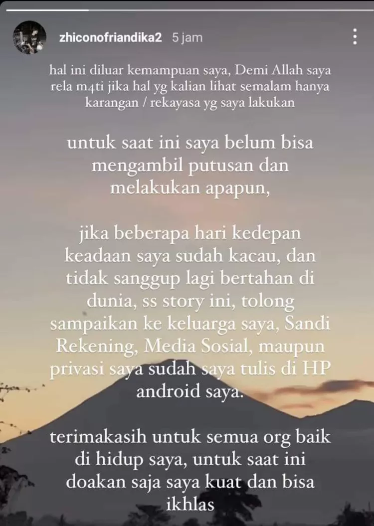 Curhatan Zhico di Instastory 