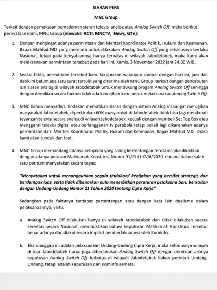 Rilis Pers Hary Tanoe BOS MNC Grup.