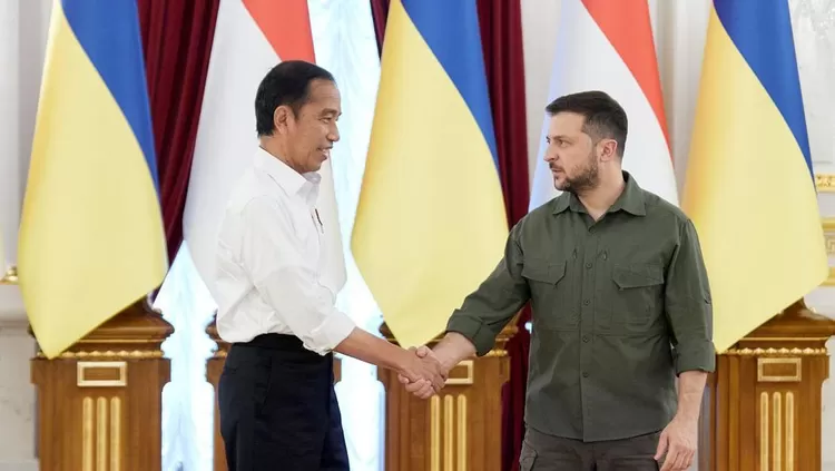 Potret Presiden Jokowi bersama dengan Presiden Volodymyr Zelenskiy