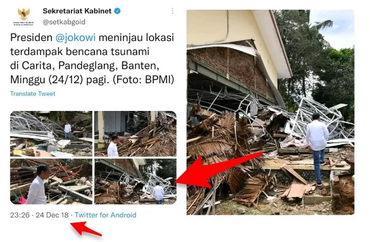 Unggahan Sekretariat Kabinet Jokowi Tinjau Bencana tahun 2018