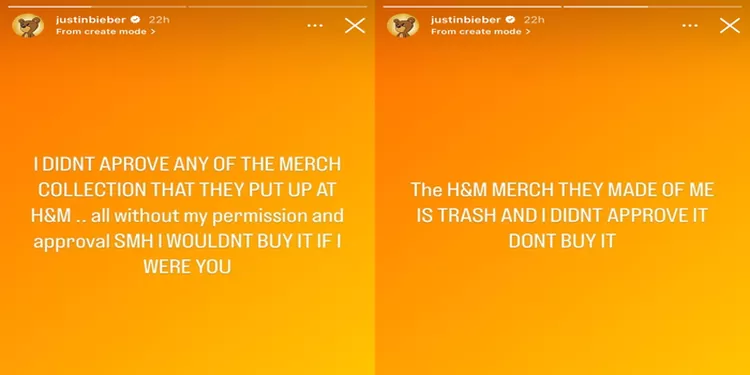 Isi insta story Justin Bieber, ia meluapkan kekesalannya terhadap H&M